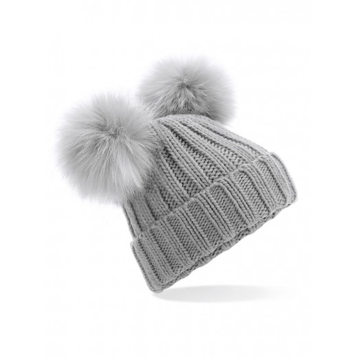 FAUX FUR DOUBLE POP POM BEANIE B414